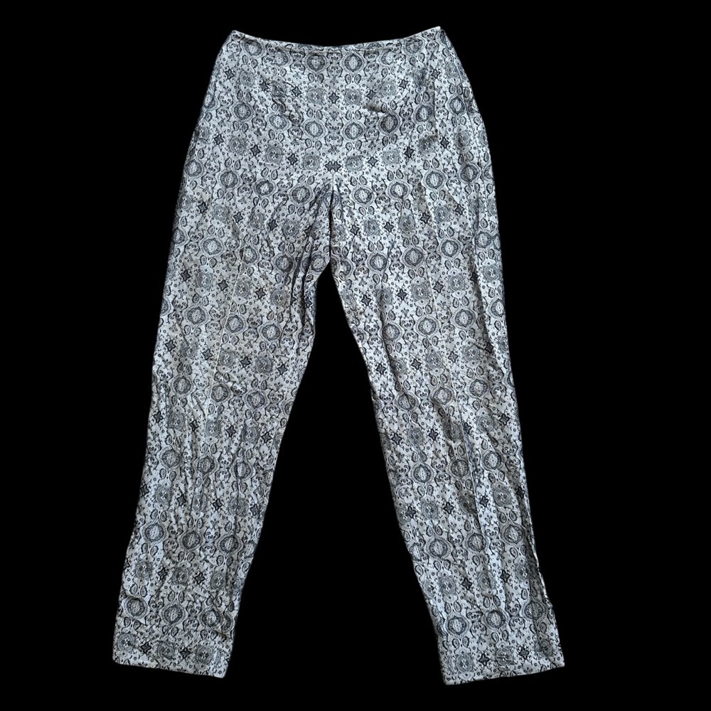 Ann Taylor Silk Trousers Women 2 Black‎ White Paisley Damask Print Excellent